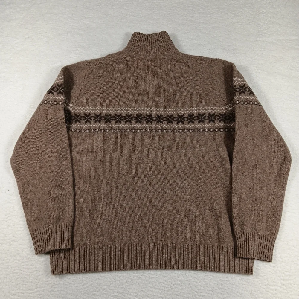 Vintage J Crew Sweater Mens XL Brown Lambswool Fair Isle Fall Outdoor Grandpa